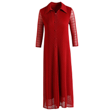 2021 Spring Women's Net Fabric Over Knee Long Sleeve Plus Size Pleated Dress