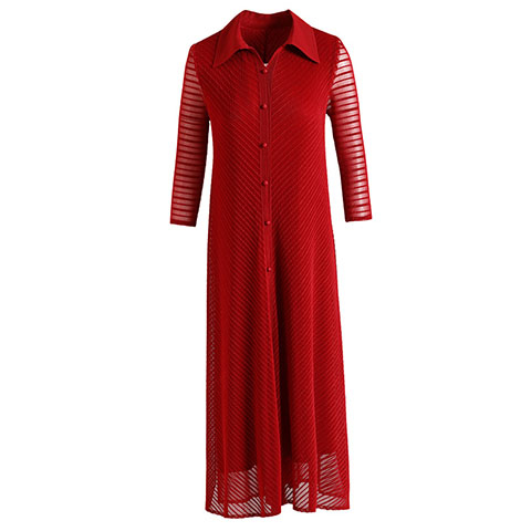 2021 Spring Women's Net Fabric Over Knee Long Sleeve Plus Size Pleated Dress