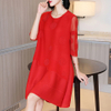 Pleated High-end Foreign Style Red Dress Spring 2021 New Women's Plus Size Pleated Dress