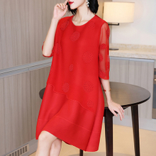 Pleated High-end Foreign Style Red Dress Spring 2021 New Women's Plus Size Pleated Dress