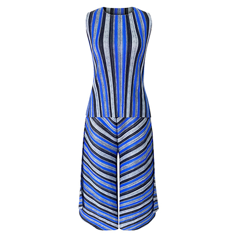 Women's Wear Spring And Summer Printed Stripe Casual Top Wide Leg Pants Women's Suit