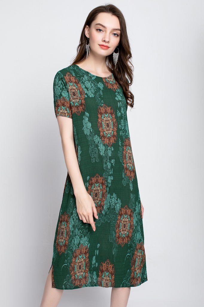 Autumn Women Pleated Fashion New Tidal Dress Loose Print Dress