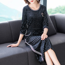 Winter Autumn Women Fashion New Velvet High End Loose Elastic Waist Dress