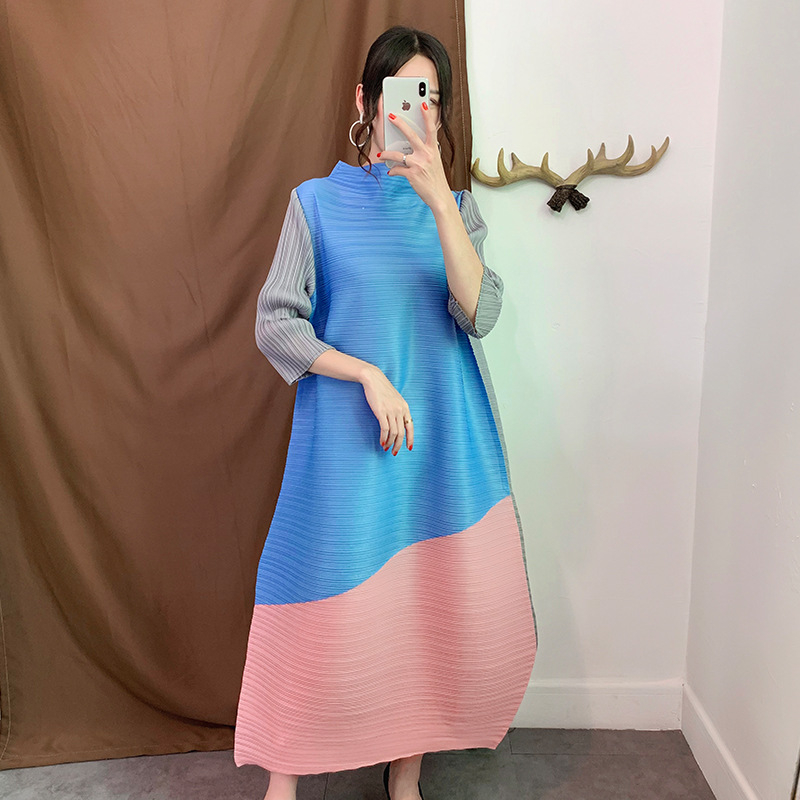 Autumn Women Pleated Dress Loose Big Size Fashion New Patchwork Popular Dress