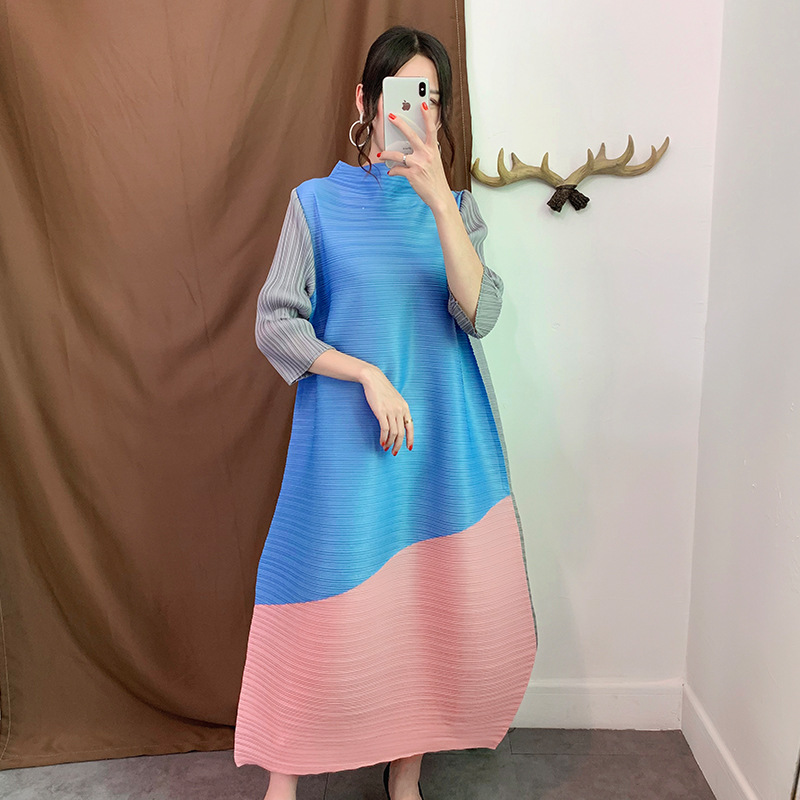 Autumn Women Pleated Dress Loose Big Size Fashion New Patchwork Popular Dress