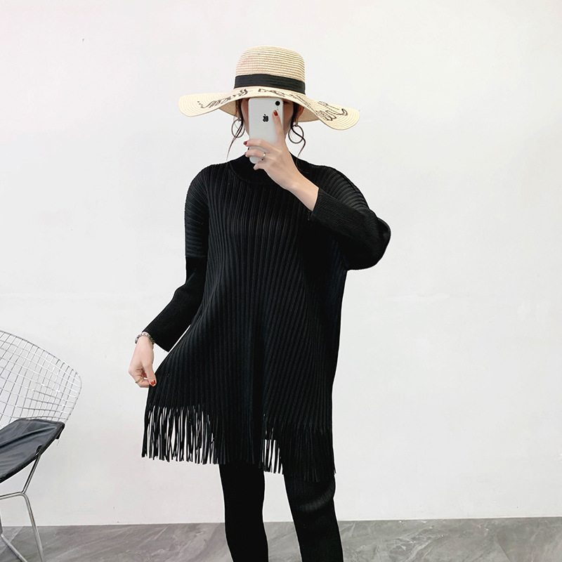 Women Pleated Fringe Tops Spring 2020 New Loose Pleated Pleated Bottoming T-shirt