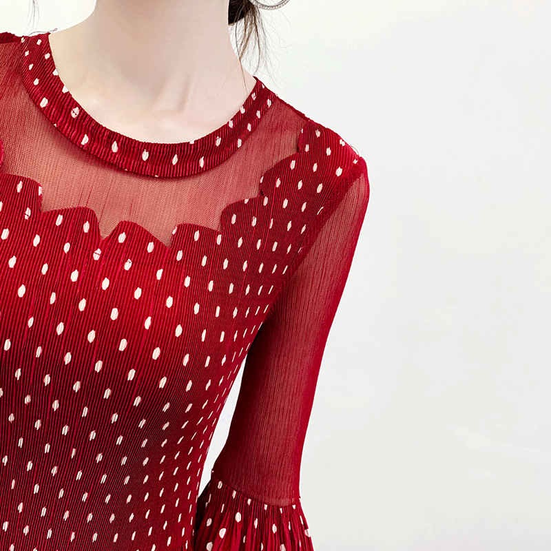 Pleated Polka Dot Dress Spring 2020 New Temperament Red Dress