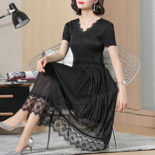 Women Pleated Tidal Lace Dress New Summer Lady Elegant Dress