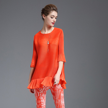 Spring Autumn Women Pleated Fashion New Tops Solid Color Lady Loose Elastic Tidal Shirts