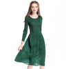 The New Vertical Pleated Lace Slim Fashion Vintage A-line Knee-length O-neck Spring Women's Dress