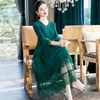 Women Pleated Slim Large Lace Dress 2020 Spring New Mesh Patchwork Dress