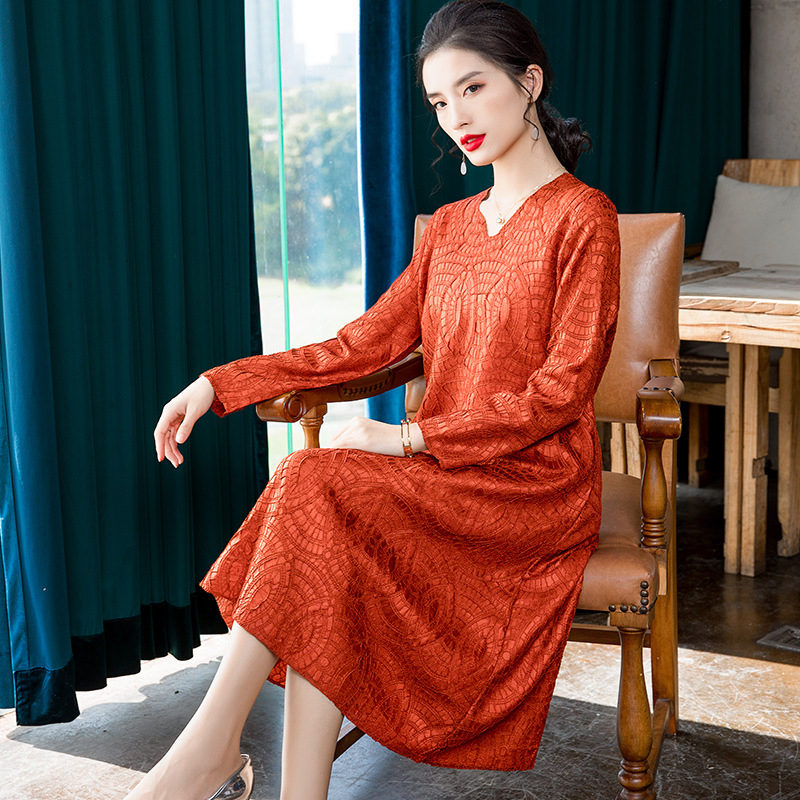 Middle Aged Retro Long Sleeve Dress 2020 Spring Heart New Loose Dress