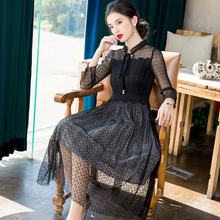 Fashion New Large Size Dress 2020 Spring New Mesh Patchwork Pleated Dress