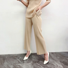 Spring Summer 2020 Women Pleated Straight Pants New High Waist Wide Leg Casual Trousers