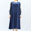 Autumn Women New Embroidered Round Neck Solid Color Pleated Long Sleeve Dress
