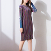 Europ Women Fashion New Striped Loose Pleats Prtinting Lady Elegant Long Sleeved Spring One Piece Fine Dress
