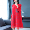 Nail Beads Embroidered Big Size Dress Women's Loose Pleats Long Sleeve Dress