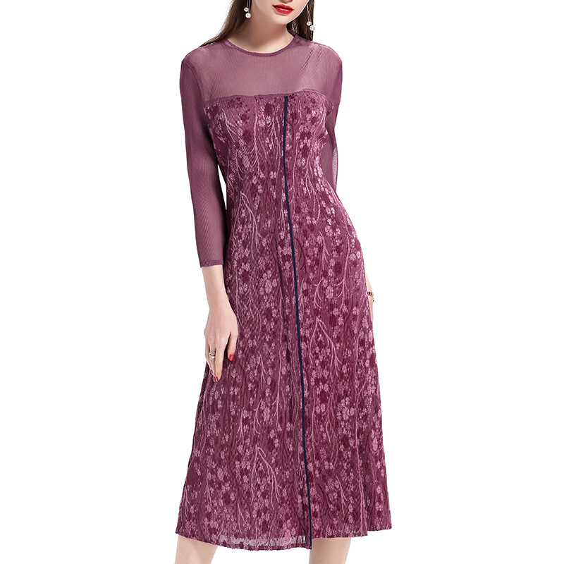 New Arrival Autumn Women Pleated Fashion Lady Elegant Long One Piece Dress