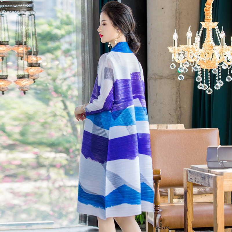 Spring New 2020 Women's A-line Dress Striped Print Loose Pleated Dress