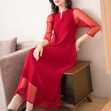 High-waist Dress Spring Summer Women's Loose-gauge Mesh Nailed Beads A-shaped Tide Dresses