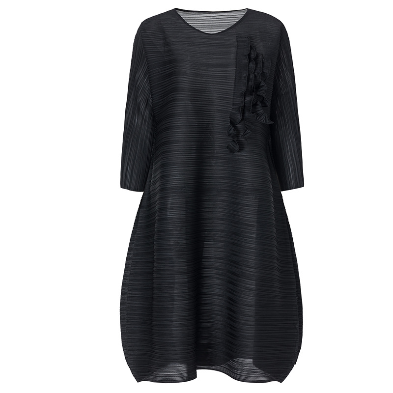 Pleated Oversized Dress Autumn 2019 New Patchwork 3 / 4 Sleeve Loose Elastic Dress