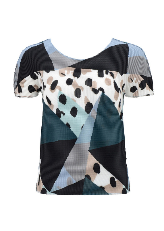 Pleated Top Women's Super Elastic Thin Round Neck Color Matching T-shirt Short Sleeve Tops