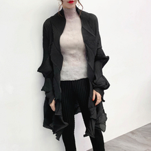 Women Fashion New Pleated Fashion New Tidal Crinkled Loose Big Size Cardigan Jacket Coat