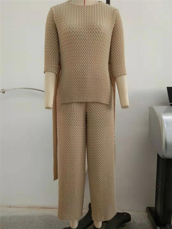 Women Spring 2020 New Pleated Suit Women's Top Pants Two Pieces Clothing Set