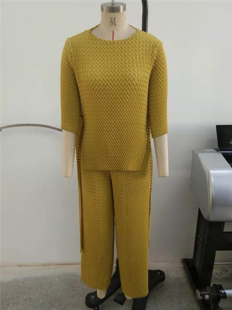 Women Spring 2020 New Pleated Suit Women's Top Pants Two Pieces Clothing Set