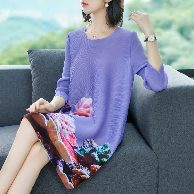 Spring Autumn Trend 2019 Loose-size Pleated Dress New Fashion Print Dress