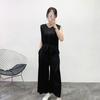 Women Pleated Jumpsuit Wide Leg Casual Pants Set Loose Large Trousers