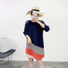 Pleated Color Blocking Dress Hollow Sexy 2019 Winter New Loose Large Size Pleated Dress