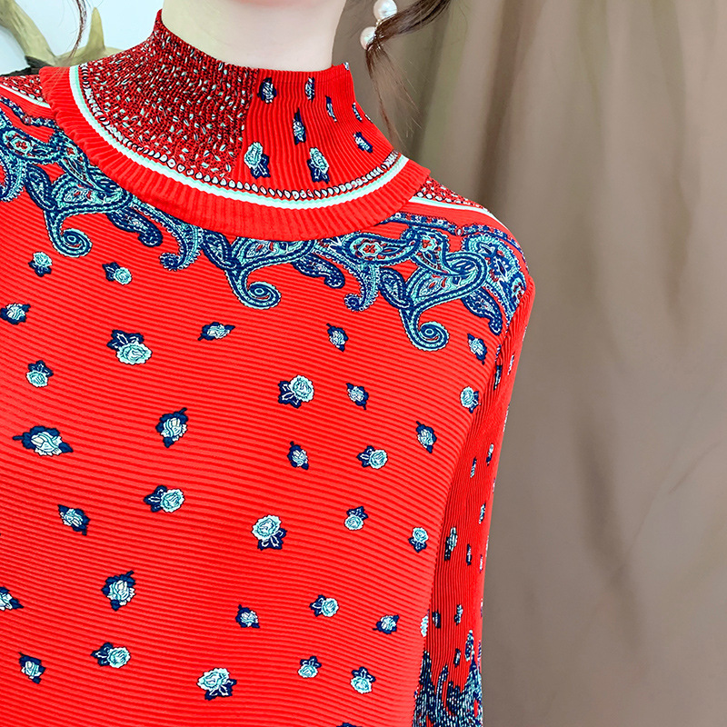 Women Fashion New Autumn Pleated Dresses Tidal Print Loose Big Size Dress