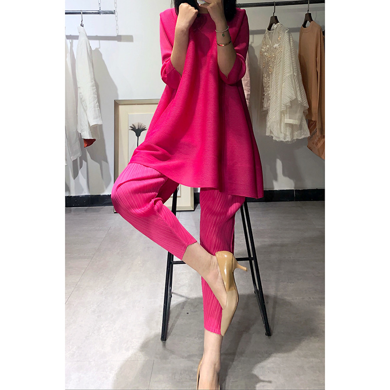 Pleated Two Piece Women's 2020 Spring Summer New Loose Yellow Simple Pleated Suit