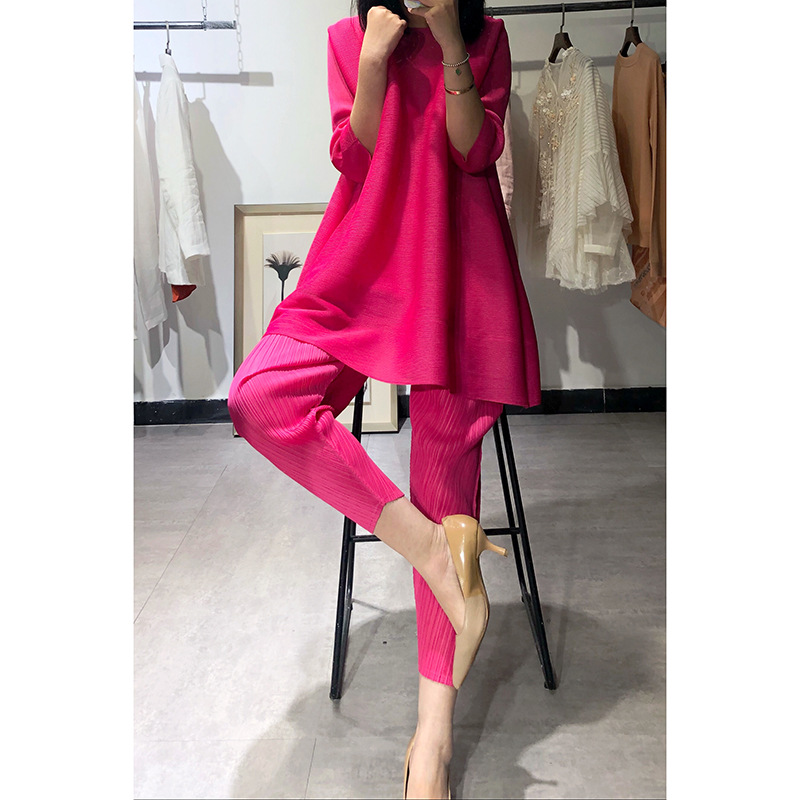 Pleated Two Piece Women's 2020 Spring Summer New Loose Yellow Simple Pleated Suit