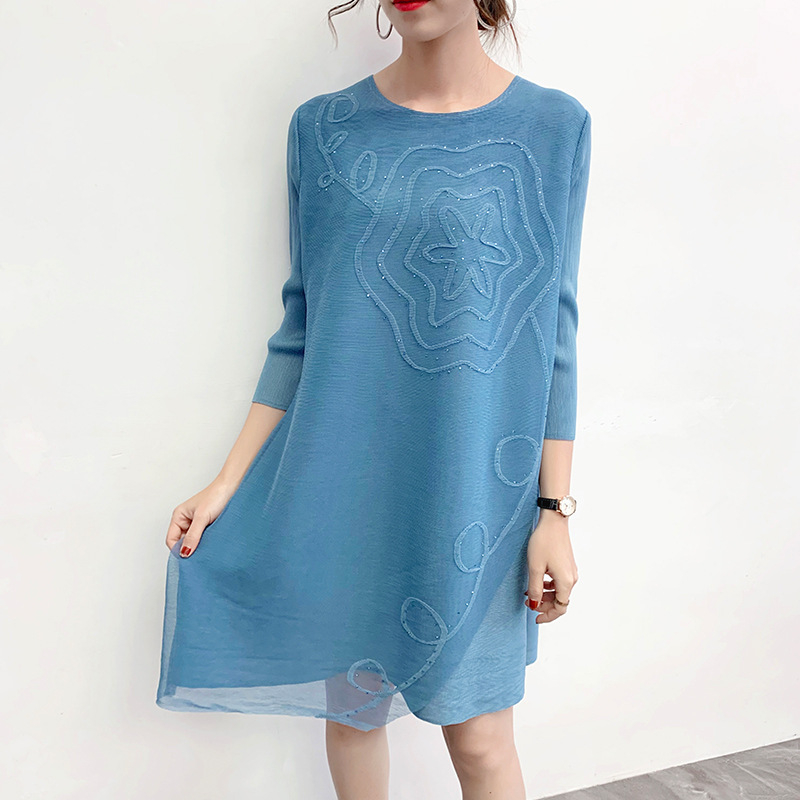 Fashionable Pleated Printed Dress Spring 2020 New Women's Loose Large Pleats Dress