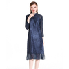 Spring Autumn Women Pleated Crinkled Embroidery Fashion New High End Lady Elegant Long One Piece Dress