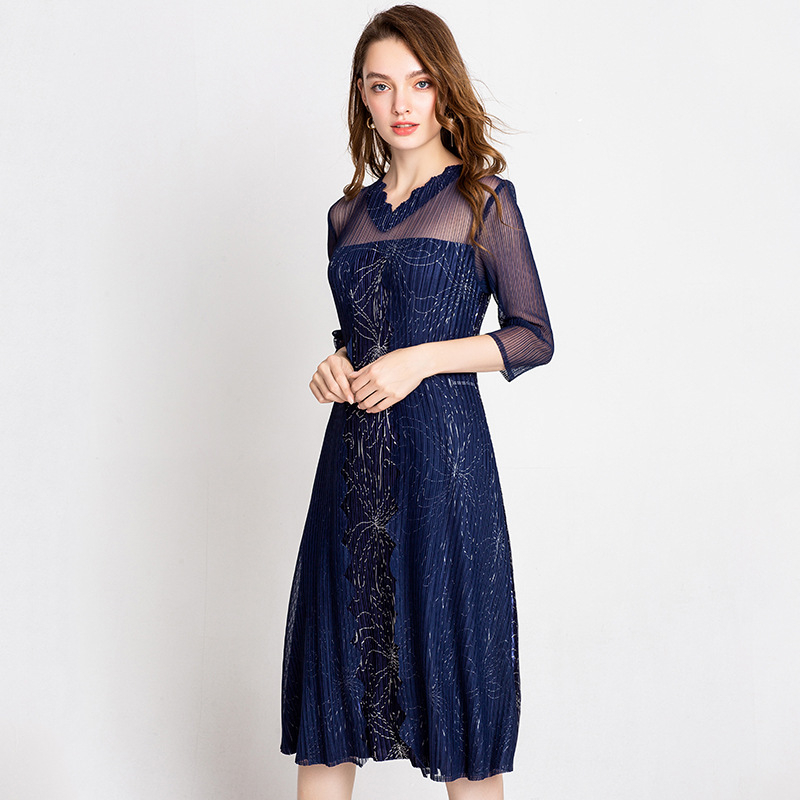Women Pleated Fashion New Tidal Print Popular Lady Elegant Dress