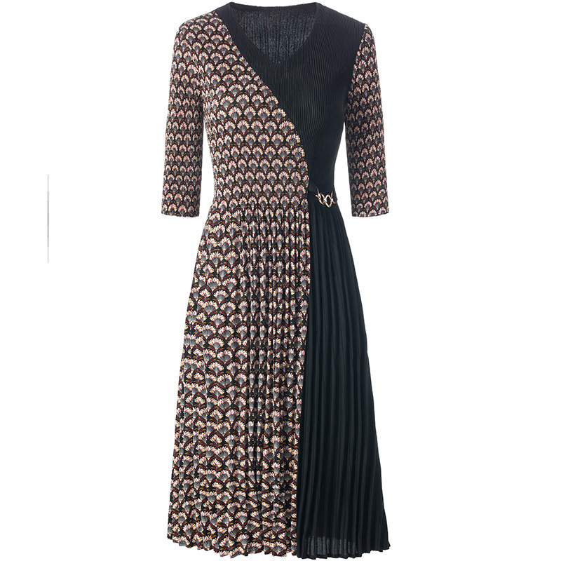 Women Spring 2020 New Foreign Style Printed Large Pleated Dress