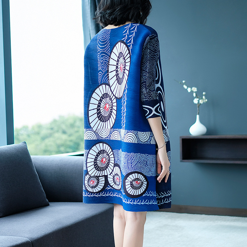 Spring Women Pleated Print Casual Lady Loose Tidal Dress