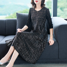 Pleated Oversized Women Pleated Dress Autumn 2019 Fashion Splicing Bright Silk A-line Dress