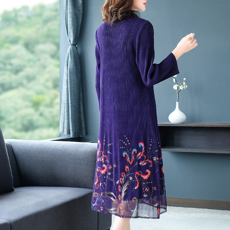 Winter Autumn Women Pleated Fashion New Dress Prints Loose Big Size Dress