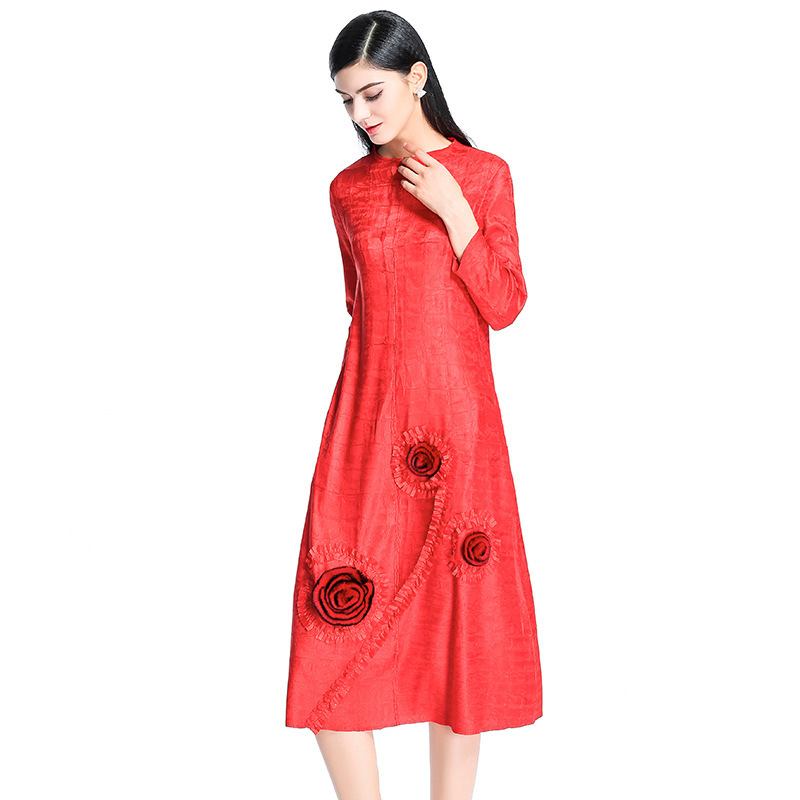 Women Autumn Spring Elegant Pleated Dress