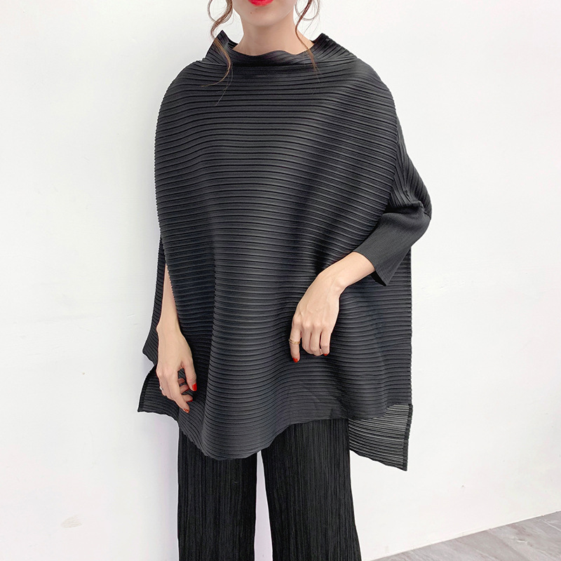 Autumn Women Pleated Fashion New Tidal Loose Big Size Fashion New Bat Sleeved Tops Shirts