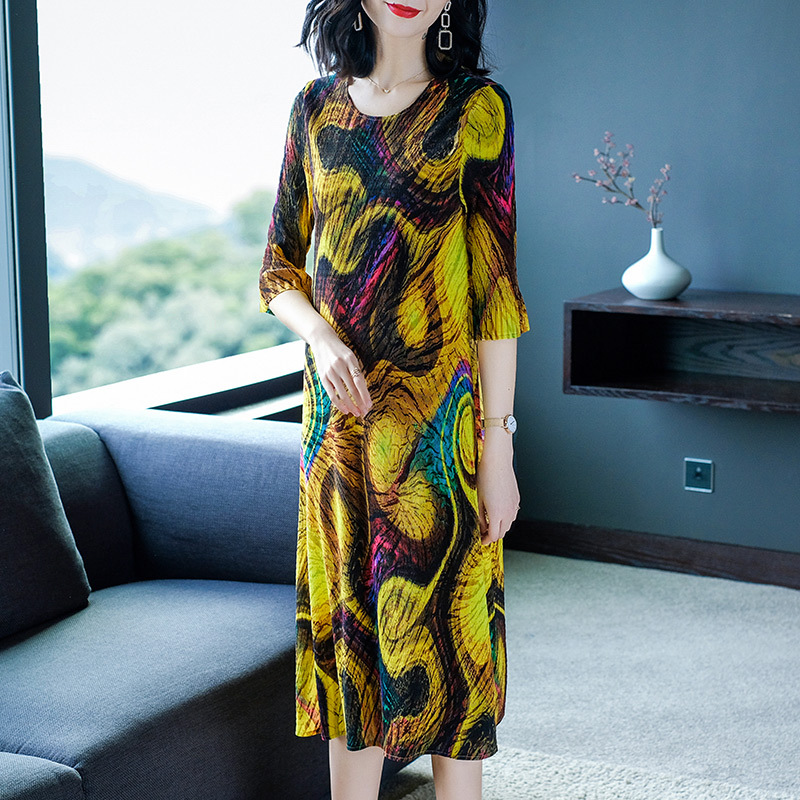 French Women Pleated Print Spring Tidal Fashion New Loose Big Size Dress