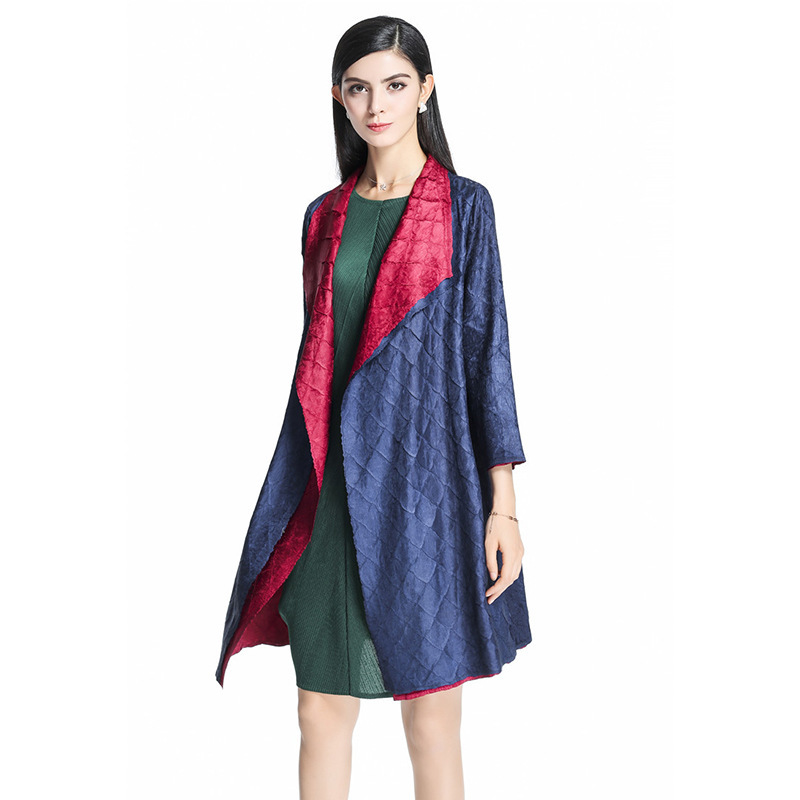 New Tidal Pleated Coat Reversible Fashionable Women's Turn-down Collar A-line Lady Popular Jacket