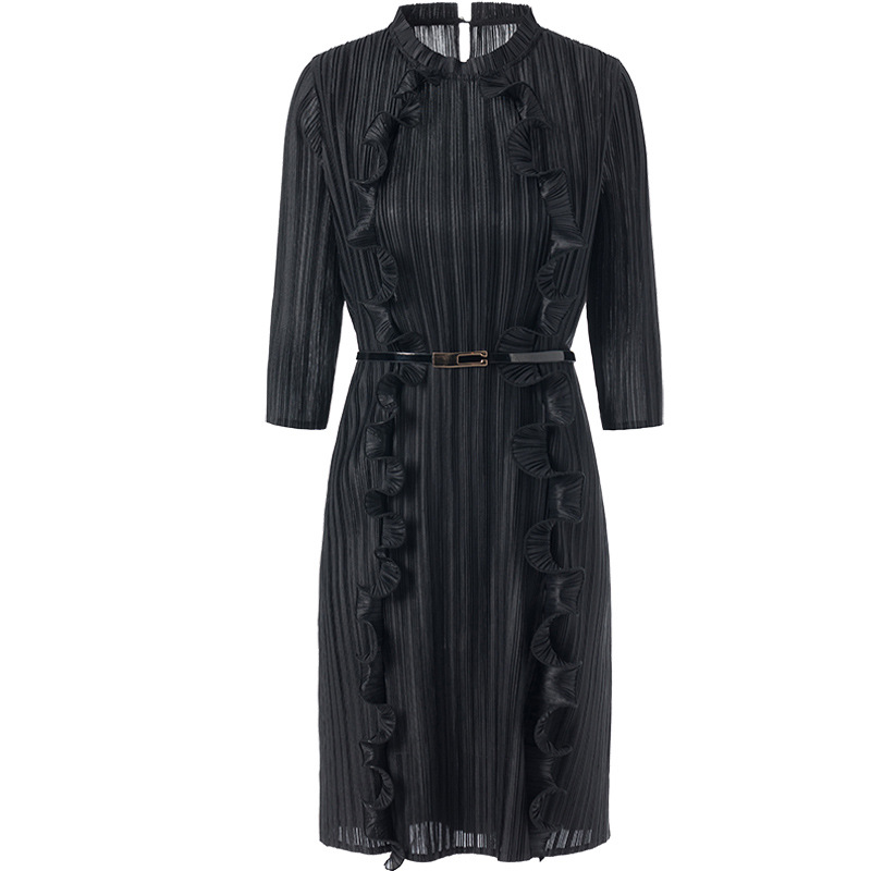 Spring 2020 Big Size Slim Dress Ear Edge New Women's Loose Pleated Dress
