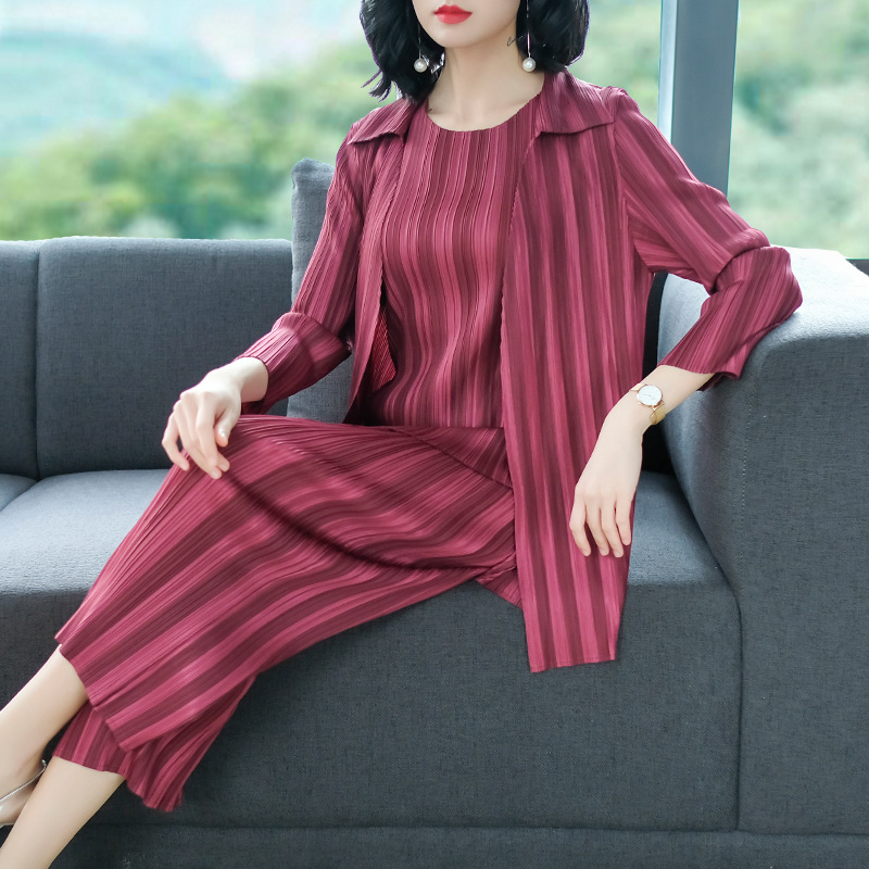 Spring Autumn Women Fashion New Pleated Jackets Trousers Clothing Sets Casual Tidal Poular Suits