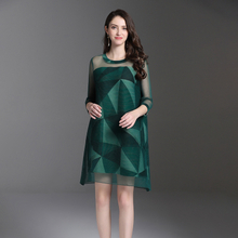 Spring Women Pleated Fashion New Print Tidal High Quality Loose Big Size Dress