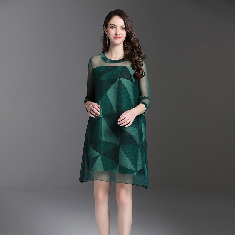 Spring Women Pleated Fashion New Print Tidal High Quality Loose Big Size Dress